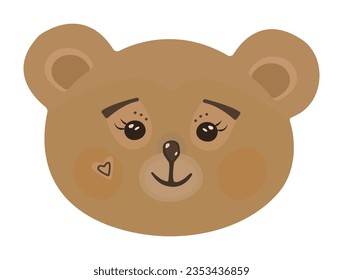 Cute red ginger bear muzzle, cartoon illustration