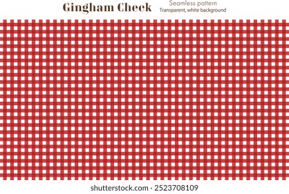 Cute red gingham check seamless pattern, white background and transparent background