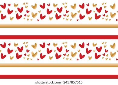 Cute red gold hearts lines seamless pattern lovely romantic background great Valentine's Day Mother's textiles fabric wallpaper decorative wrapping paper wallpapers polygraphy banners Vector design