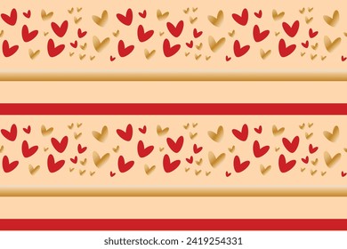 Cute red gold hearts lines seamless pattern lovely romantic Yellow background Valentine's Day Mother's textiles fabric wallpaper decorative wrapping paper wallpapers polygraphy banners Vector design