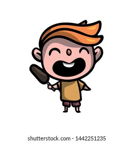 Cute red hair boy is happy with chocolate popsicle