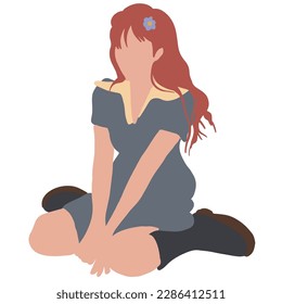 Cute red hair girl sitting ,good for graphic design resource.