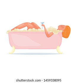 Cute red hair girl take a bath in fashion bathtub
