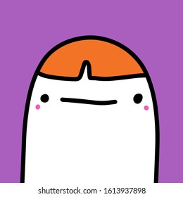Cute red haired man face hand drawn vector illustration in cartoon comic style orange violet