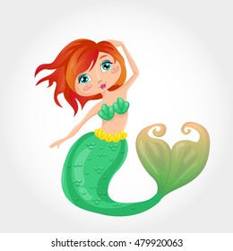 Cute red haired mermaid