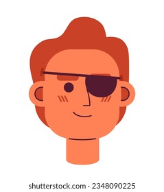 Cute red haired young man with pirate blindfold semi flat vector character head. Editable cartoon avatar icon. Face emotion. Colorful spot illustration for web graphic design, animation