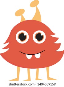 A cute red hairy monster with four legs, vector, color drawing or illustration. 
