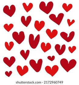 Juego de vectores de corazón dibujado a mano roja, aislado en fondo blanco