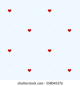cute red hand drawn hearts on blue background seamless vector pattern illustration