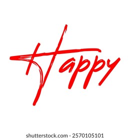 Cute Red Happy Calligraphy Text
