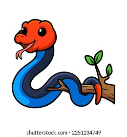 Cute red headed krait snake cartoon on tree branch