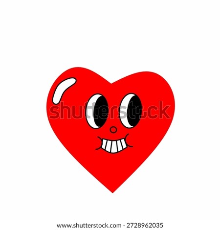 Cute red heart cartoon face with funny grin, love emoji illustration, valentine symbol, kawaii style, playful romantic icon isolated on white background