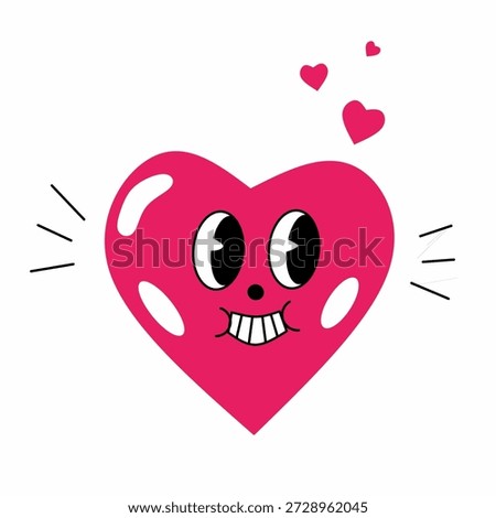 Cute red heart cartoon face with funny grin, love emoji illustration, valentine symbol, kawaii style, playful romantic icon isolated on white background