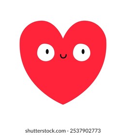 Lindo icono de emoji de corazón rojo. Cabeza sonriente de la cara feliz. Corazón con ojos. Feliz día de San Valentín. Caricatura Kawaii divertido bebé personaje. Símbolo de signo de amor. Tarjeta de felicitación. Diseño plano. El fondo blanco. Vector