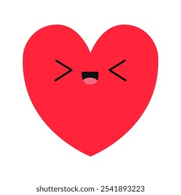 Lindo icono de emoji de corazón rojo. Corazón con ojos. Cara de la risa de la cabeza. Feliz día de San Valentín. Caricatura Kawaii divertido bebé personaje. Símbolo de signo de amor. Tarjeta de felicitación. Diseño plano. El fondo blanco. Vector