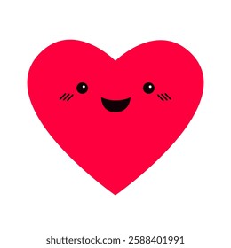 Cute red heart emoji icon. Face with eyes, smiling emotion. Happy Valentines Day. Love sign symbol. Cartoon kawaii funny character. Hearts head. Greeting card. Flat design. White background. Vector