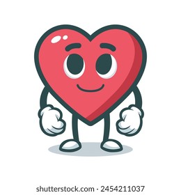 cute red heart kawaii cartoon character vector illustration template design
