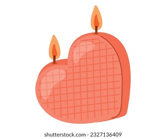 La vela vectorial con forma de corazón rojo con fuego, de estilo plano.