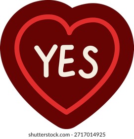 Netter roter Herzaufkleber mit "JA"-Text im Inneren, perfekt für Valentinstag-Nachrichten, Liebesnotizen und romantische digitale Dekoration