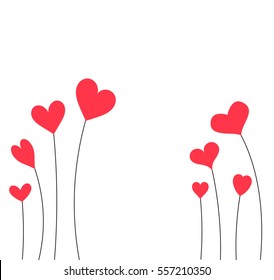 Cute red hearts border card background. Vector illustration