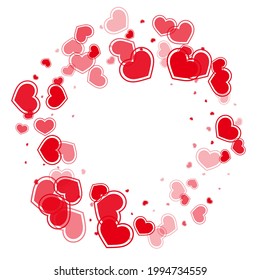 Cute red hearts confetti vector illustration. Modern holiday banner backdrop. Ruby red hearts love emotion symbols isolated on transparent background. Valentine's day simple decor.