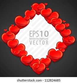 Cute red hearts eps10 vector copyspace photo frame border element in square rhombus shape