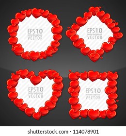 Cute red hearts eps10 vector copyspace photo frame border element in four kind of shapes