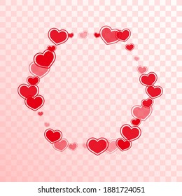 Cute red hearts falling valentine background. Elegant February 14 backdrop. Bright hearts love emotion symbols isolated on white background. Valentine's day simple decor.