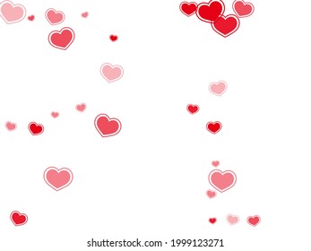 Cute red hearts falling valentine background. Creative holiday banner backdrop. Ruby red hearts love emotion symbols isolated on transparent background. Birthday simple decor.