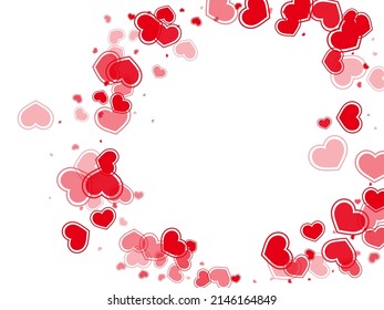 Cute red hearts falling valentine background. Elegant holiday banner backdrop. Framed hearts love pleasure symbols isolated on transparent background. Valentine's day sweet decor.