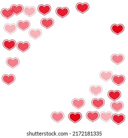Cute red hearts falling valentine background. Romantic wedding decor design. Framed hearts love pleasure symbols isolated on transparent background. Romantic event cute decor.