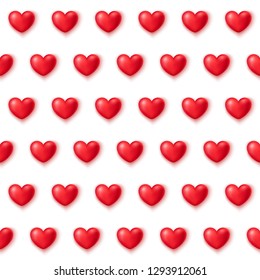 Cute red hearts seamless pattern, Valentine's Day, texture for wallpapers, fabric, wrap, web page backgrounds, vector illustration