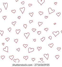 Lindos corazones rojos, sin patrón. Ilustración vectorial. Corazones del día de San Valentín aislados en un fondo blanco. Adecuado para imprimir en textiles, papel de scrapbooking, cubiertas y tarjetas.