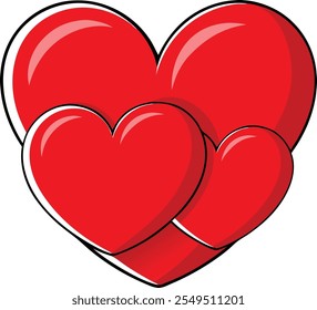 Cute Red hearts vector cartoon illustration for  Valentine's Day