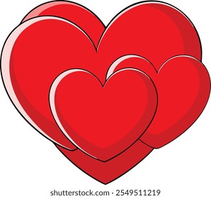 Cute Red hearts vector cartoon illustration for  Valentine's Day
