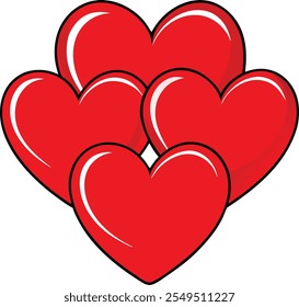 Cute Red hearts vector cartoon illustration for  Valentine's Day