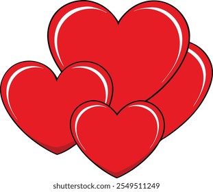 Cute Red hearts vector cartoon illustration for  Valentine's Day