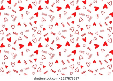 Cute red hearts word love Seamless pattern lovely romantic Isolated background Valentine's Day textiles fabric wallpaper wrapping paper wallpaper polygraphy Repeating design Fabric print Joy