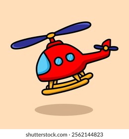 Cute red helicopter flying with blue propellers