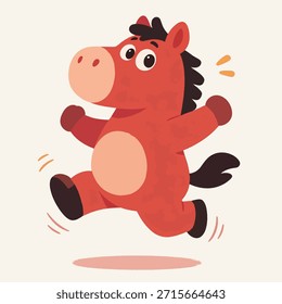 Cute Red Horse Character Jumping Happily
