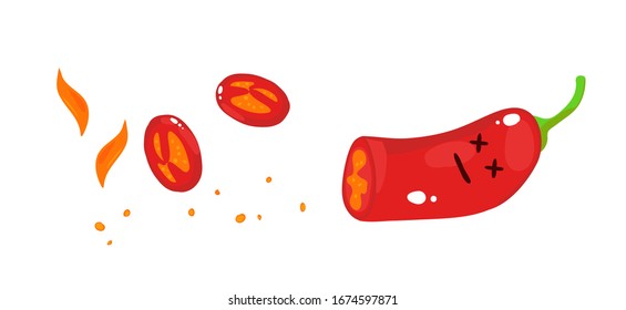 Cute red hot dead pepper character. Isolated flat vector illustration on white background