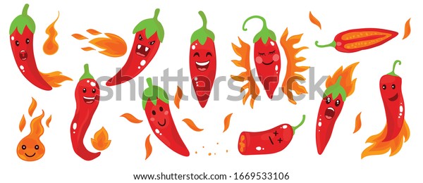 Cute Red Hot Peppers Set Emoji Stock Vector (Royalty Free) 1669533106