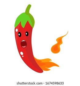 Cortado rojo caliente huyendo del personaje de la pimienta. Ilustración vectorial plana aislada sobre fondo blanco