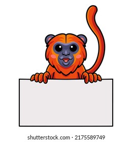 Cute red howler monkey cartoon holding blank sign