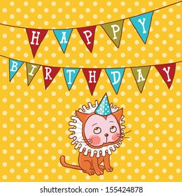 Cute Red Kitten Birthday Card. This Birthday Card isolated elements can be use for different variety design such as mags, plates, bags, t-shirts and etc. 