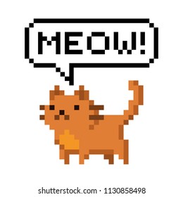 Cute red kitten domestic pet pixel saying meow - isolated vector