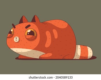 Cute red kitten lay down on the floor and looks slyly