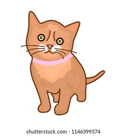 Cute red kitten with spots. Idea for sticker, card, badge. Vector illustration
