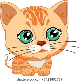 Cute Red Kitten. Vector Illustration of a Small Cat with Green Eyes