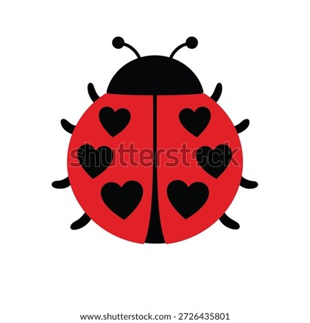 Cute red ladybug with black heart shaped spots vector illustration icon in flat cartoon style isolated